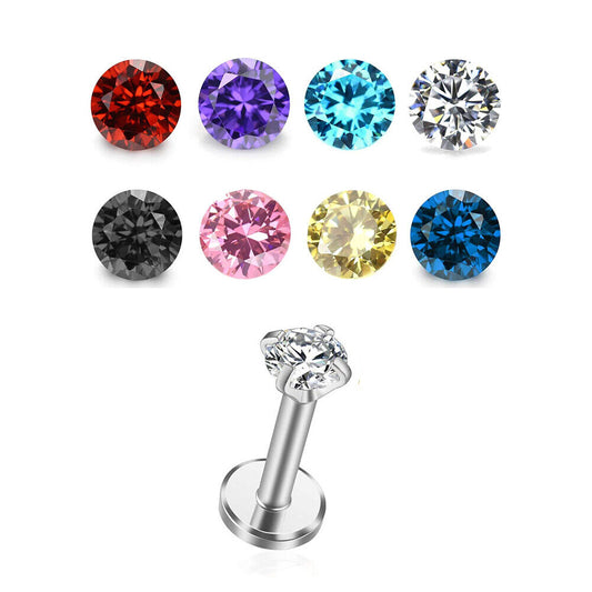 US 8 Pack Internally Threaded Square Prong Top Steel Gem Labrets Body Jewelry