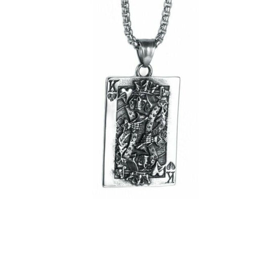 US 1-2 Pcs Gothic Retro Skull Lucky King Heart Poker Card Pendant Necklace Chain