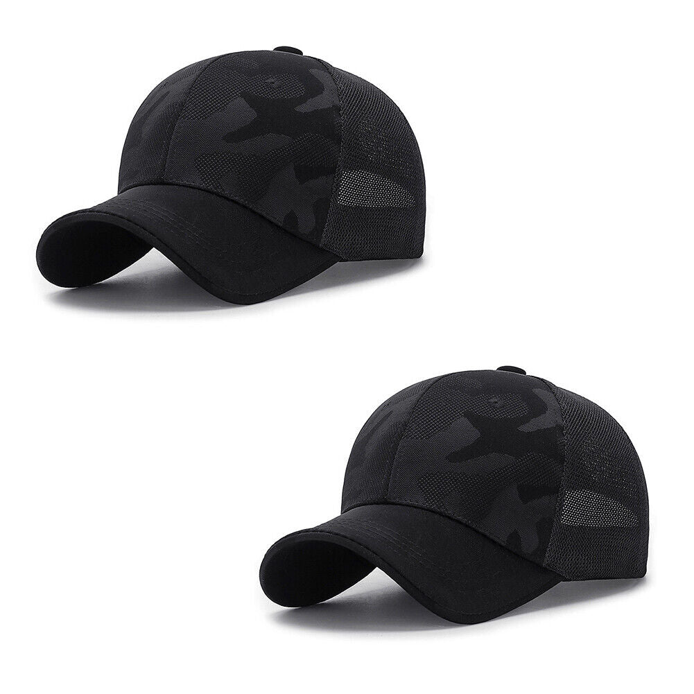 US 1~2Pcs Baseball Cap Mesh Snap Back Classic Trucker Camouflage Hat All Seasons