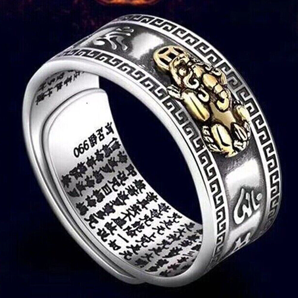 US 3-6 Pack Feng Shui Pixiu Mani Mantra Adjustable Ring Wealth Ring Lucky
