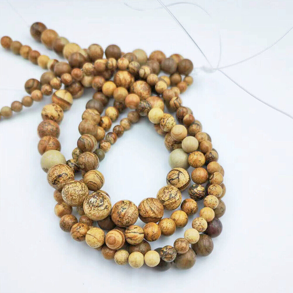 US 6/8/10 MM Picture Jasper Beads Grade AAA Genuine Natural Gemstone Round Loose