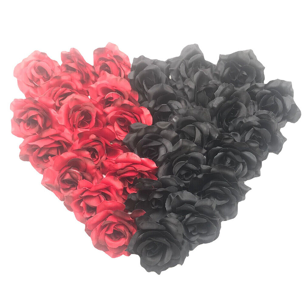 US 50-100Pc Artificial Black Rose Stemless Silk Flower Decoration Wedding 2.36''