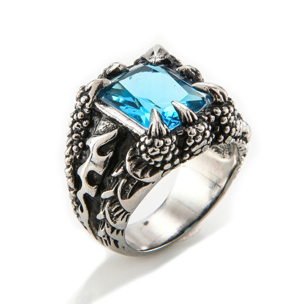 US 2 Pack Mens Stainless Steel Biker Black Onyx Dragon Claw Ring For Men