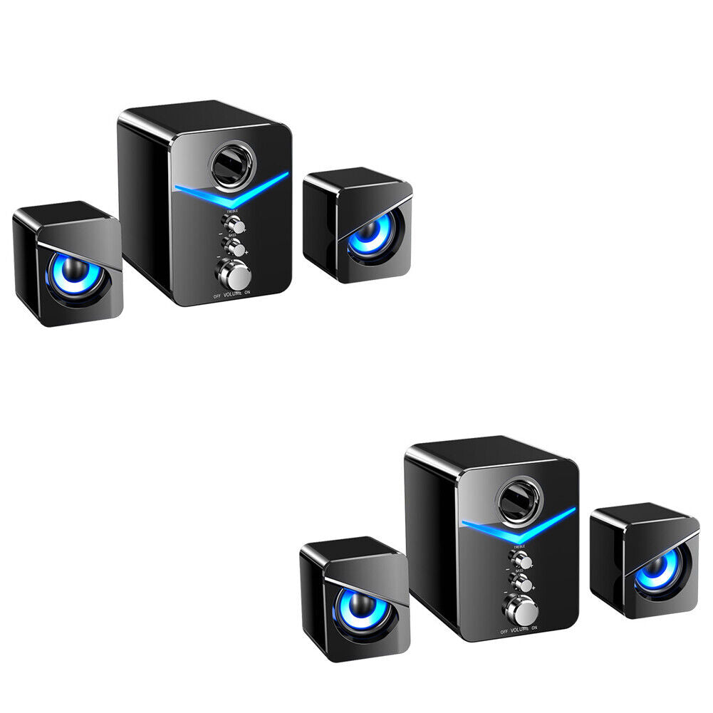US 1-2 Pcs USB Computer LED Speakers Subwoofer Bass Control Desktop Laptop PC