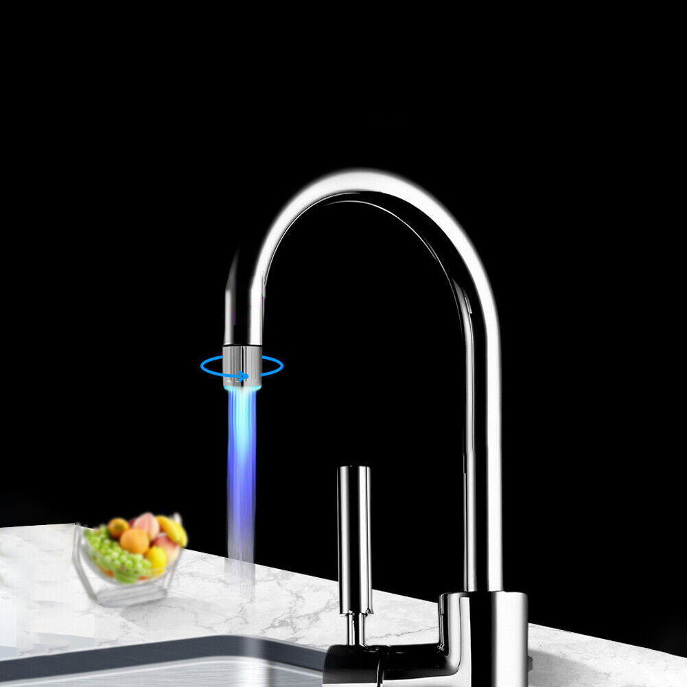 US 2-4 Pc LED Water Stream Faucet 7 Colors Changing Light Shower Spout Sink Tap