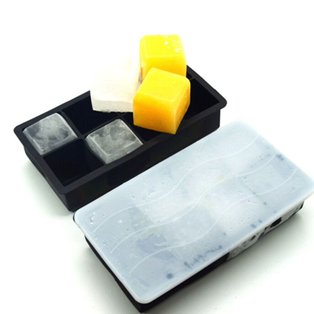 US 4-8 Pack  Ice Cube Trays with Lids Large Size Silicone Square Ice Cube Molds