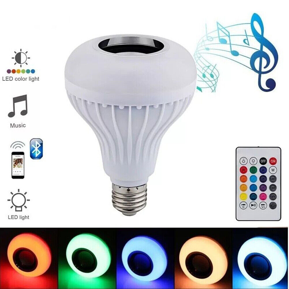 US 2-4 Pcs Wireless Bluetooth Light Bulb Speaker RGB E27 Smart Music Lamp Remote