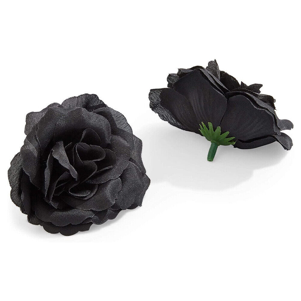 US 50-100Pc Artificial Black Rose Stemless Silk Flower Decoration Wedding 2.36''