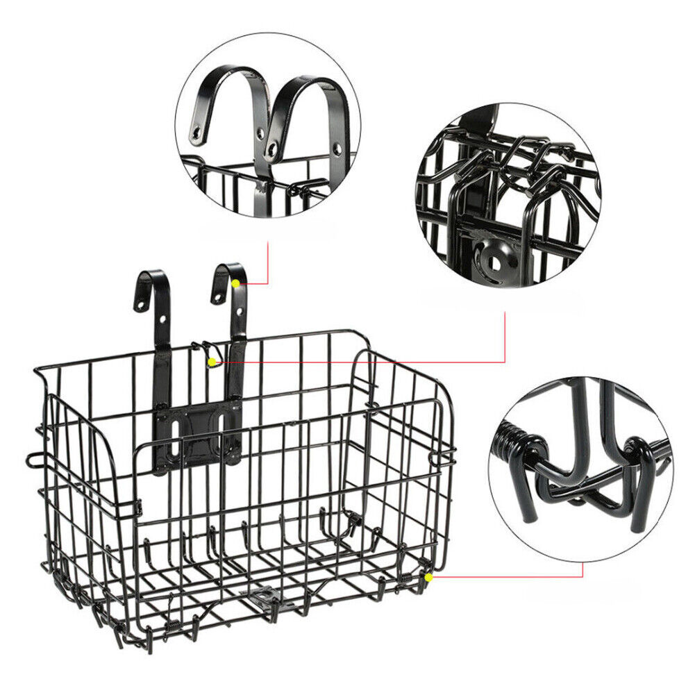 US 1-2 Pack Folding Rear Bike Basket Wire Mesh Fold-Up Detchable Front Rear Bag