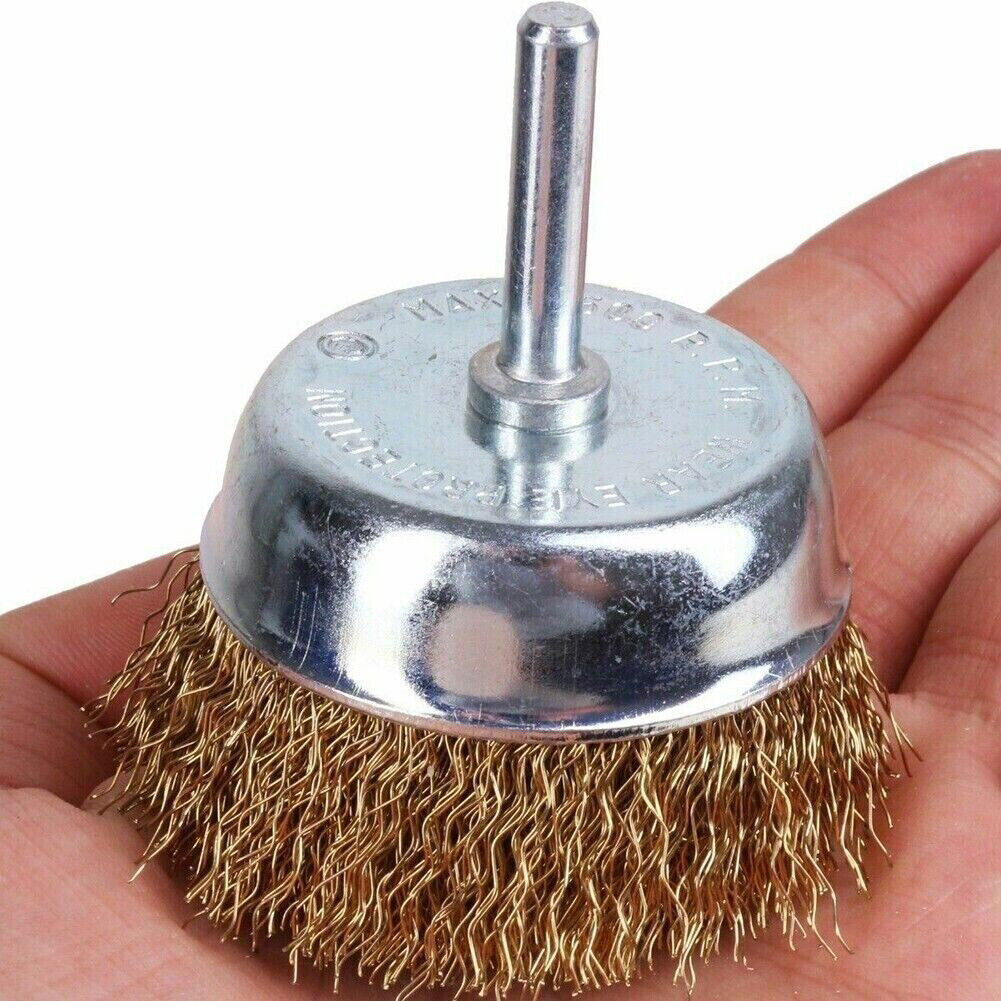 US 6-12 Pcs Brass Wheel Cup Wire Brush Drill Bit Set Rust Paint Attachment 1/4"