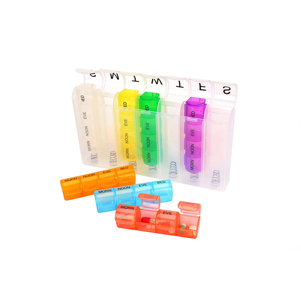 US 2-4 Pack Weekly Pill Organizer Planner 7 Day Container Medicine Pop Up