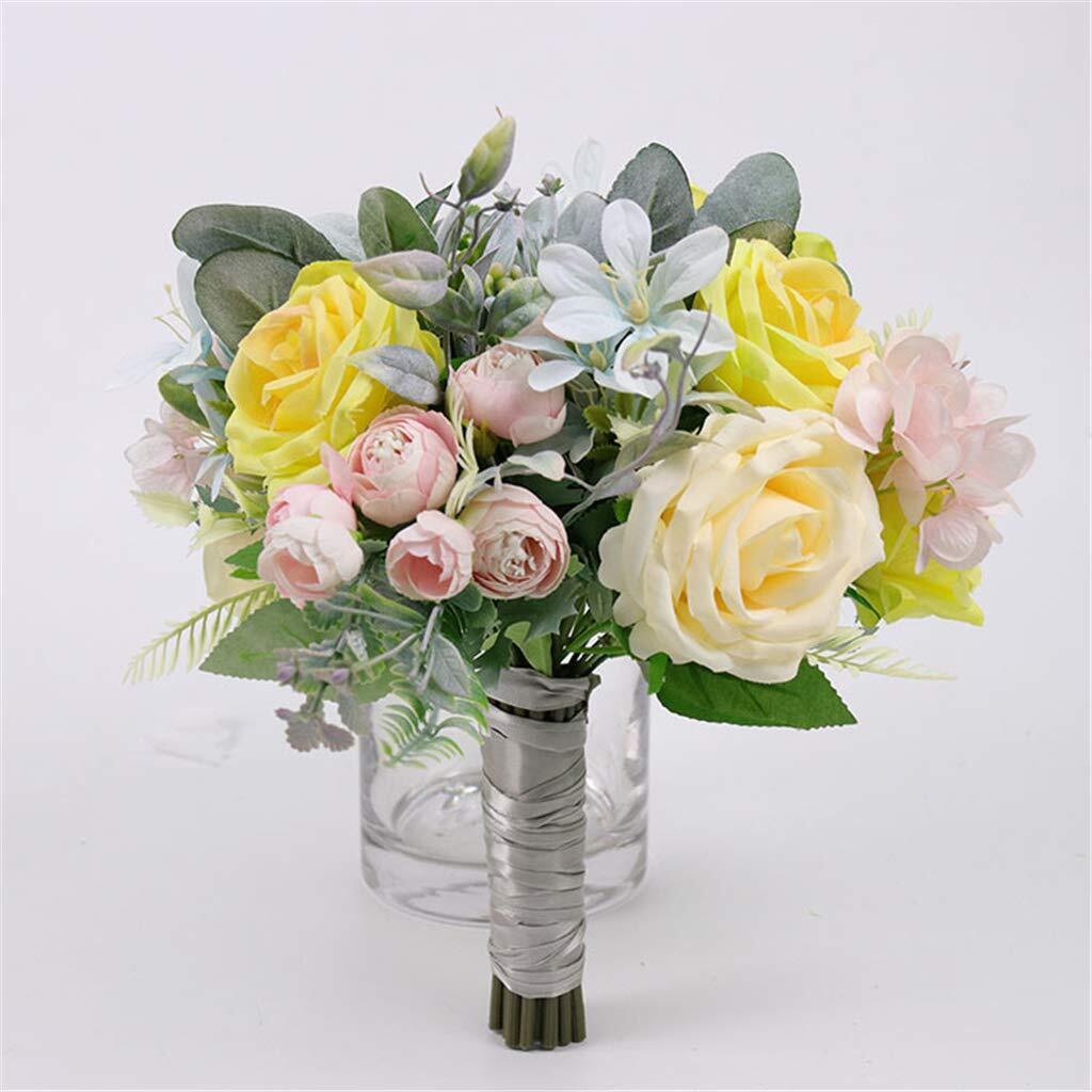 Bridal Holding Wedding Bouquet Fabric Light Coral Ivory Rose Peony Mix Flowers