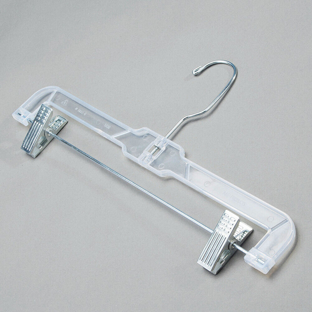 US 20 Pack 14 inch Clear Plastic Skirt and Pants Hangers  Adjustable Metal Clips
