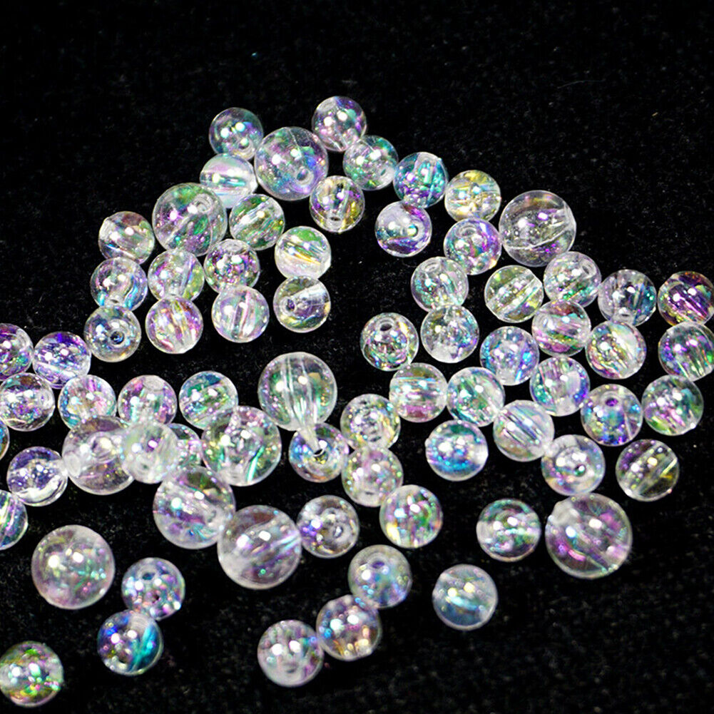 US 60~240 Pcs 6~10mm Plastic Acrylic Round Loose Clear/AB Bubble Beads with Hole