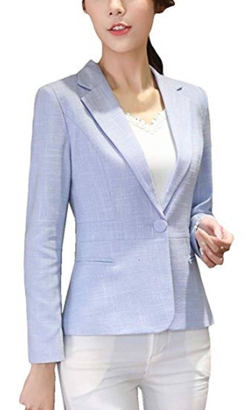 MFrannie Womens Cotton & Linen Tweed Blazer One Button Office Work Jacket