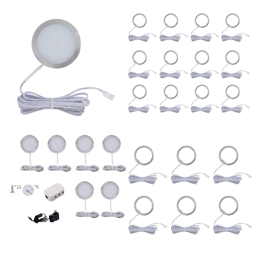 US LED Kitchen Counter Closet Shelf Puck Light Plug in Under Cabinet LightingKit
