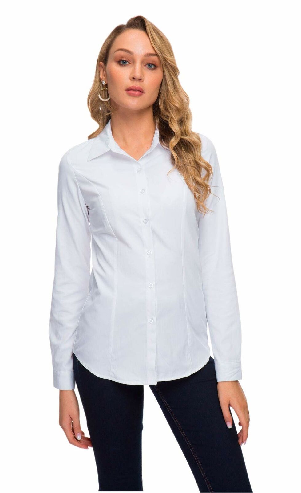 Women's Simple Button Down Shirt Long Sleeve Formal Work Blouse