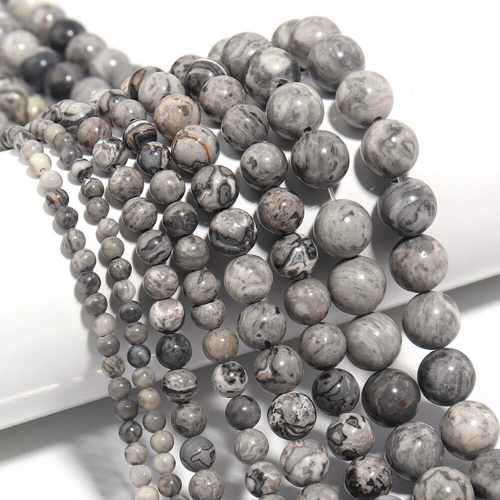 US 6/8/10mm Natural Stone Map Jasper Beads Round Spacer For Jewelry Making DIY