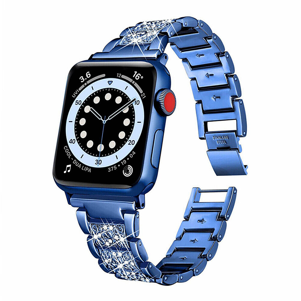 US Bling Diamond Stainless Steel Band Strap For Apple iWatch Series 1-7, 38-44MM