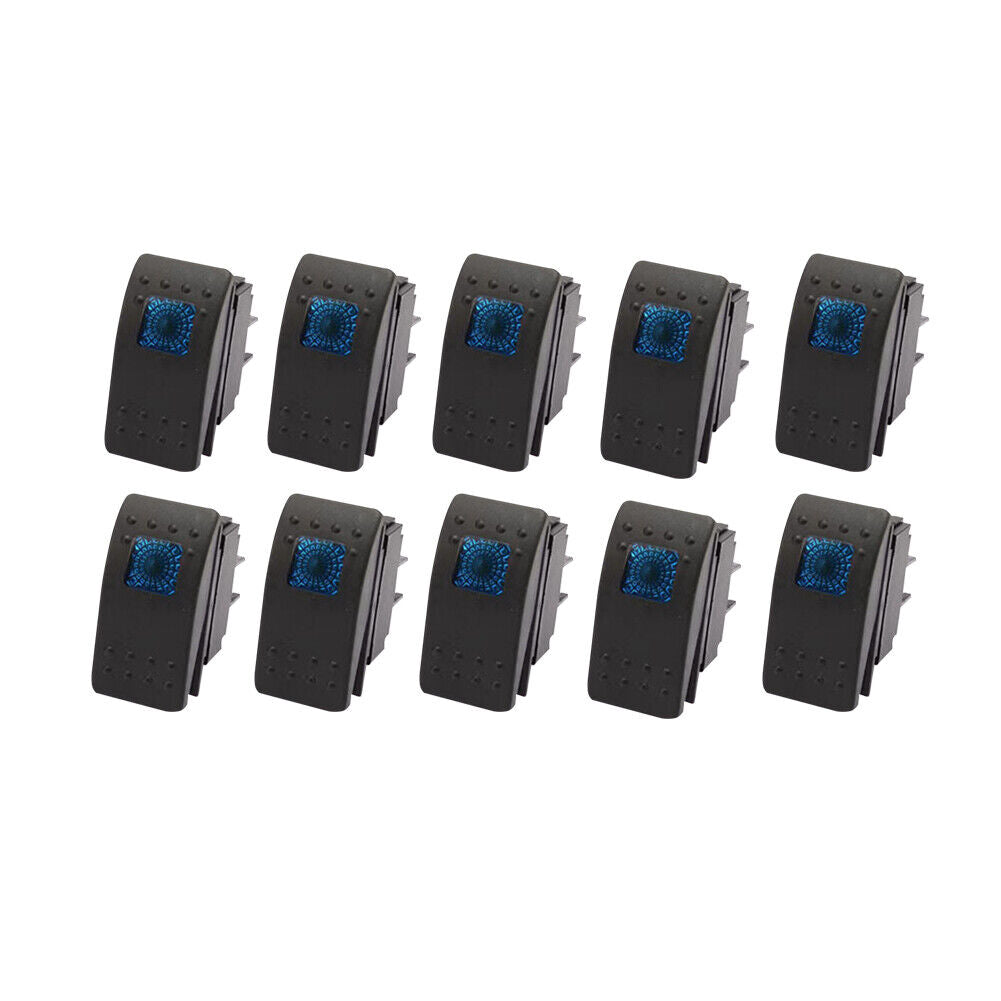 US 10Pc SPST ON-OFF 4PIN 4P Blue LED Waterproof Marine Boat Car Rocker Switch12V