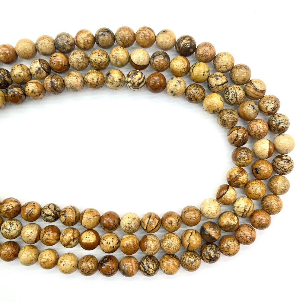 US 6/8/10 MM Picture Jasper Beads Grade AAA Genuine Natural Gemstone Round Loose