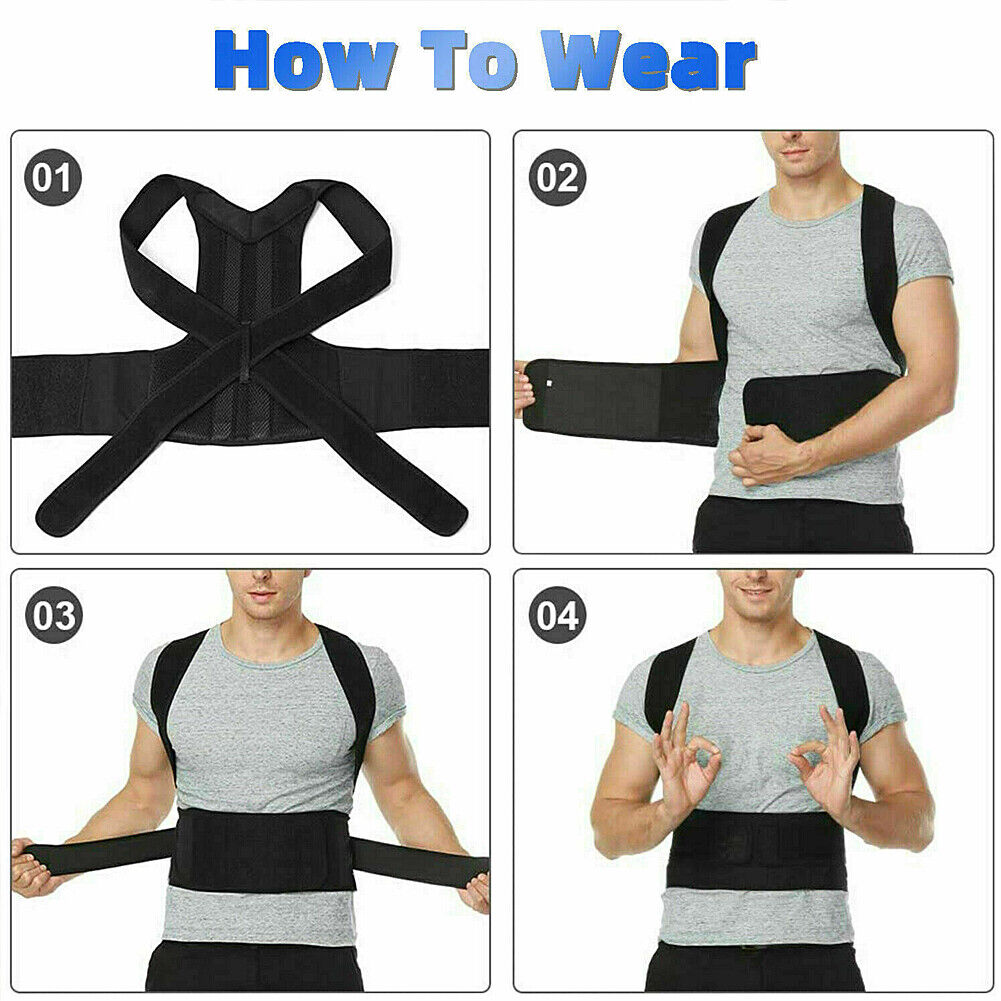 US Men Adjustable Shoulder Brace Posture Corrector Belt Posture Low Back Support