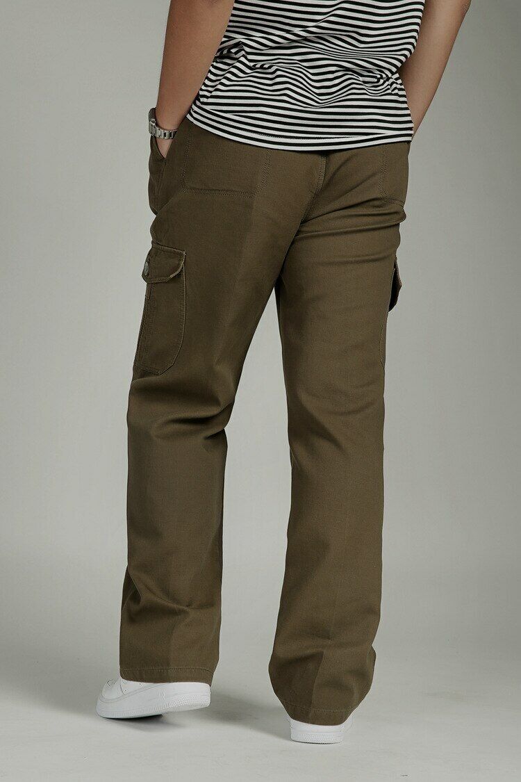 YGT Men's Full Elastic Waist Cargo Pants Thick Cotton Workwear Pants