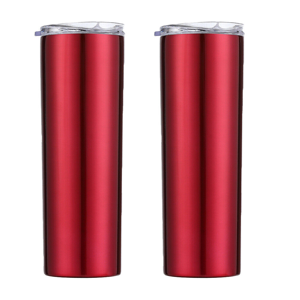 US 2Pc Stainless Steel Skinny Tumbler Slider Lid DoubleWall Vacuum Insulated20oz