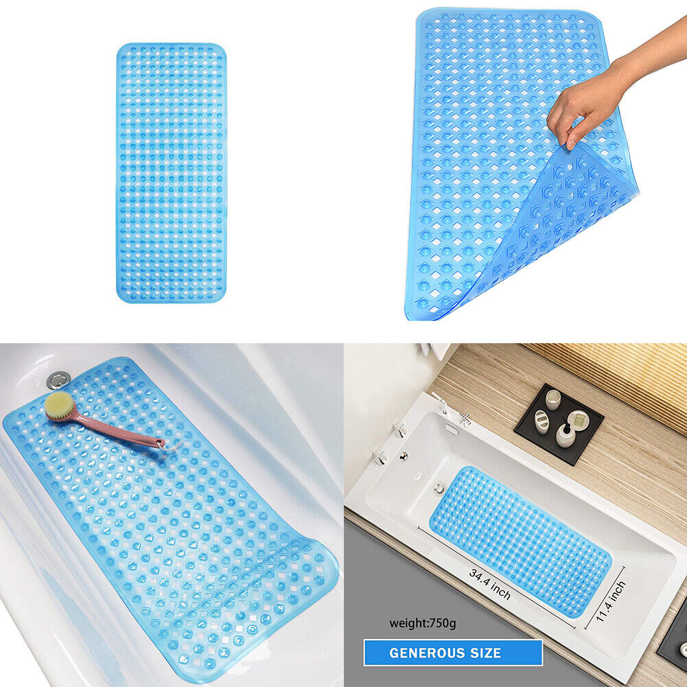 US 34.64x15.74'' Extra Long Non-Slip Bath Tub Mat Drain Hole Shower Foot Massage