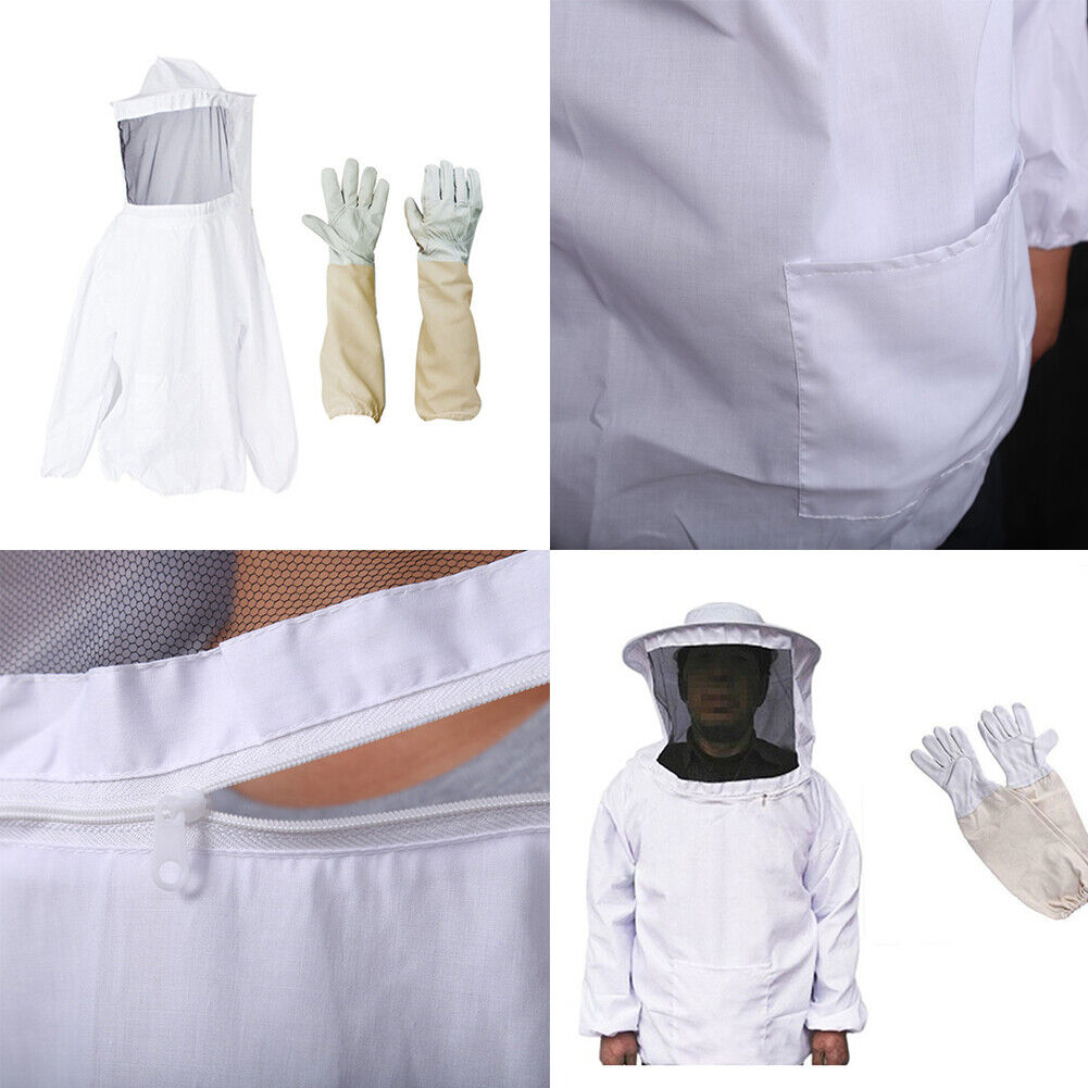 US 1-2 Set Beekeeping Protective Jacket Veil Suit Beekeeping Long Sleeve Gloves