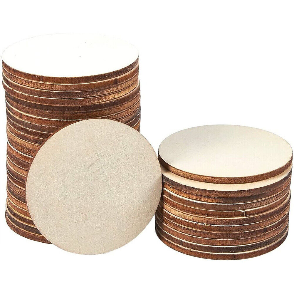 US 50-100 Pack Unfinished Wooden Circle Coaster Wood Round Cutout DIY Crafts 2"