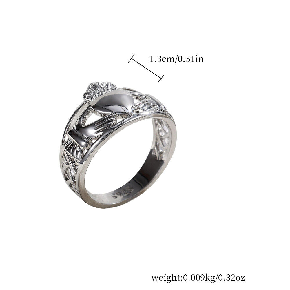 US 1-2 Pc Stainless Steel Mens Celtic Irish Claddagh Wedding Band Ring Size 6-10