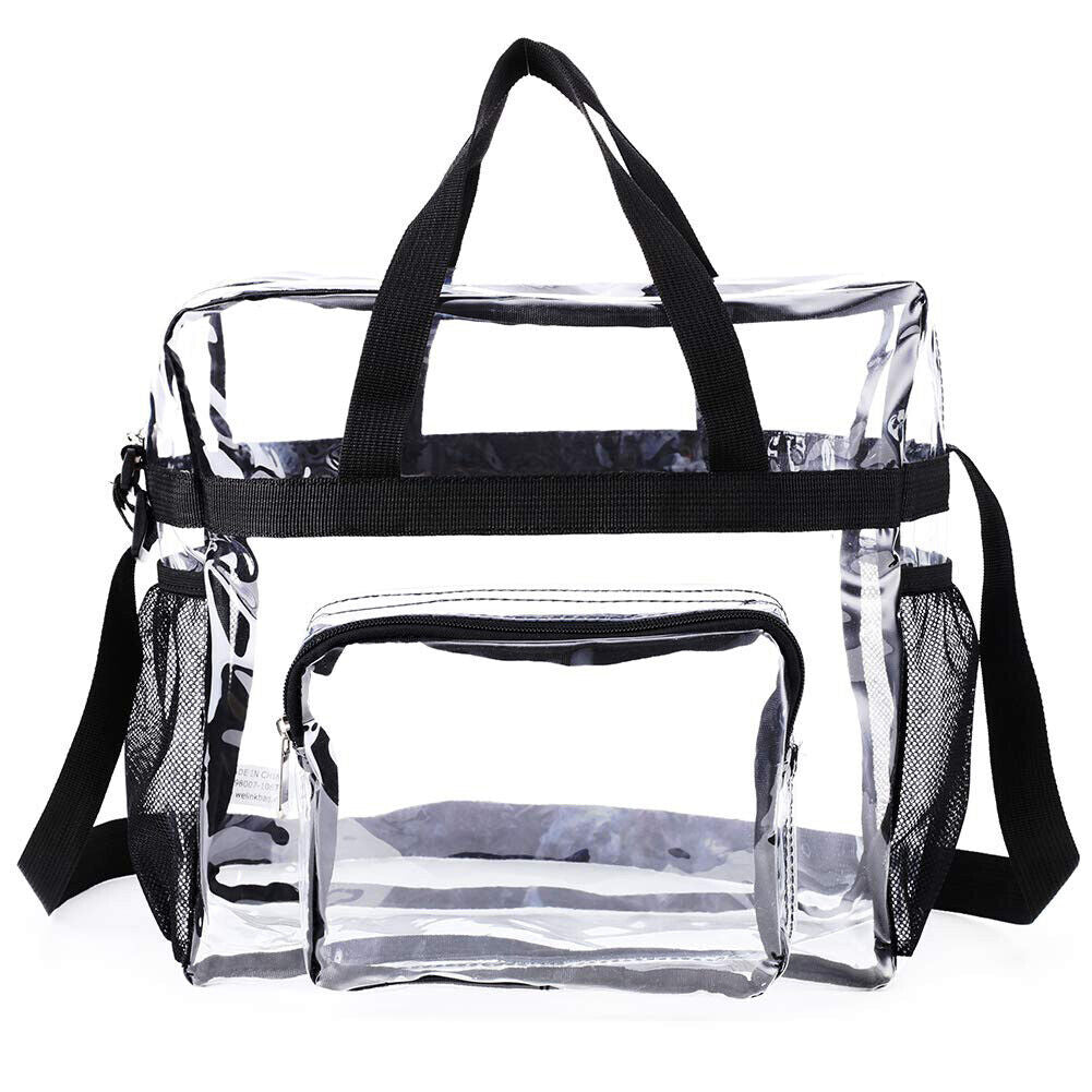 US Clear Transparent Tote Bag PVC Zipper Stadium Approved Shoulder Handbag Purse