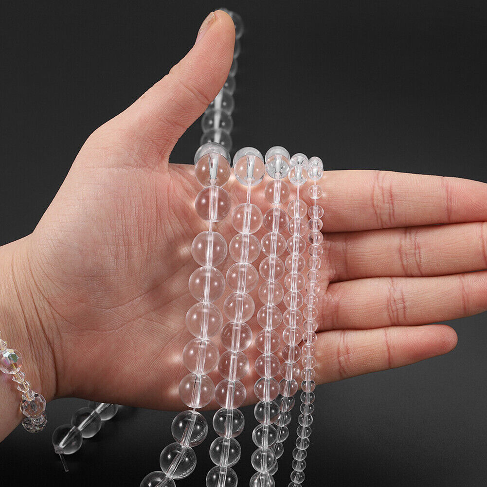 US 6/8/10MM Crystal Quartz Genuine Natural Grade AA Gemstone Round Loose Beads