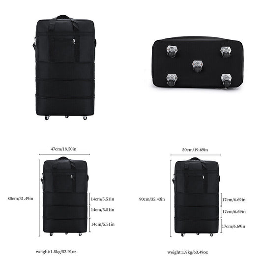 US 3-Layers Expandable Duffel Bag Suitcase Collapsible Rolling Wheeled Luggage