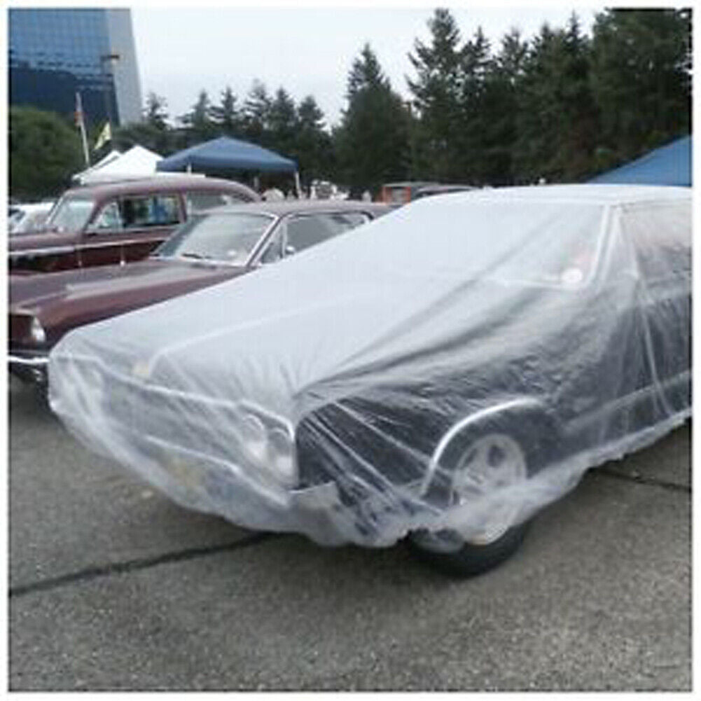 US 5-10Pc Clear Plastic Car Cover Dust Rain Elastic Band Disposable Auto Protect