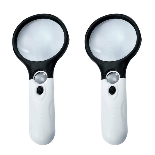 US 2-4 Pc 3-LED Light Magnifier Jewelry Loupe Lens 45X Handheld Magnifying Glass