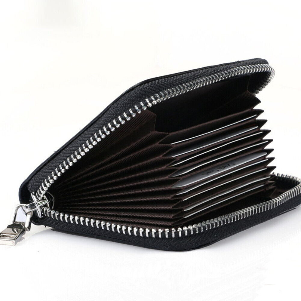 US 1-2 Pc Leather Zipper Slim Wallet RFID Blocking Credit Card Holder Thin Purse