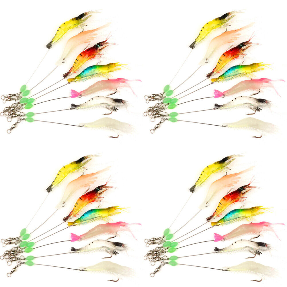 US 14-28Pack Soft Luminous Artificial Shrimp Lure Set Shrimp Bait Shrimp Fishing