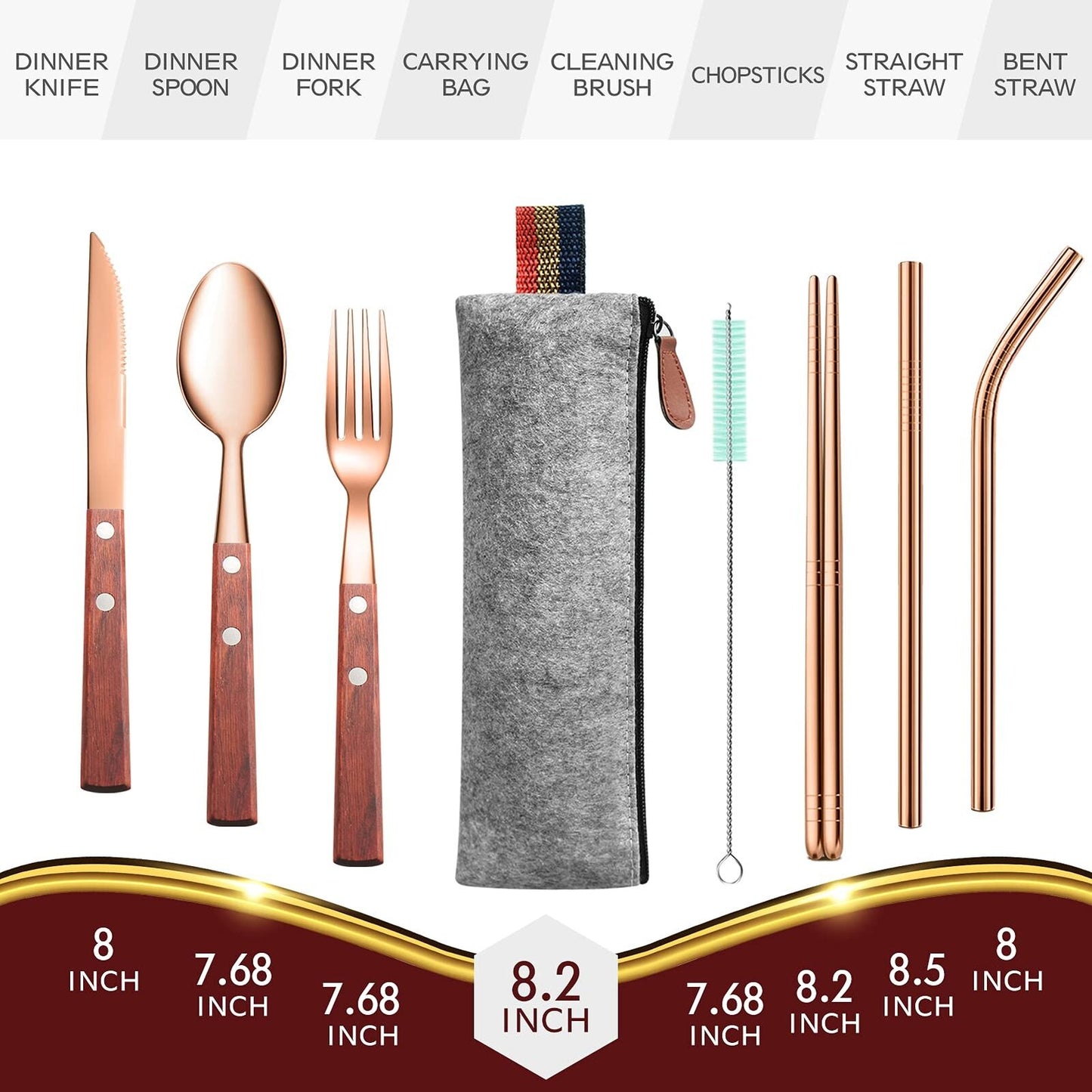 Reusable Camping Travel Utensils with Carrying Pouch， Flatware Set of Stainless
