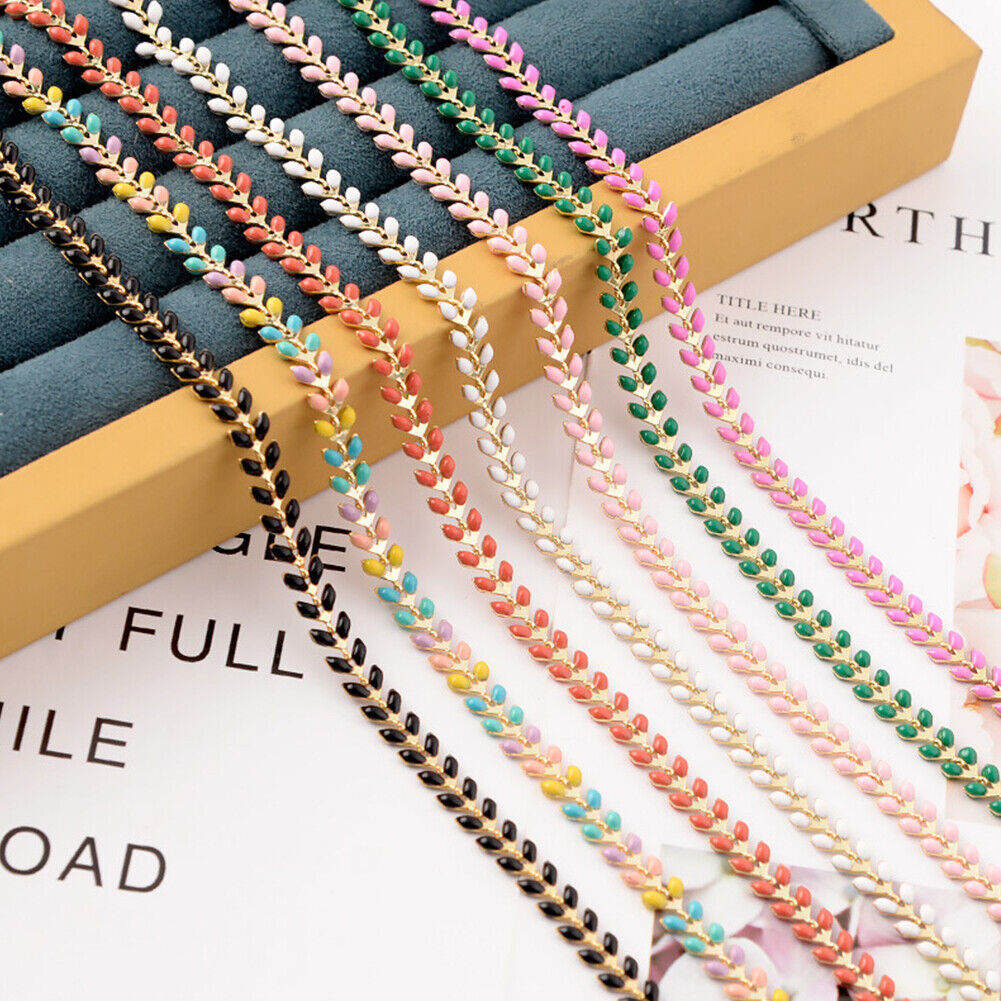 US 3Ft Enameled Chevron Chain Fishbone Feather Link Colored Gold Silver Gunmetal