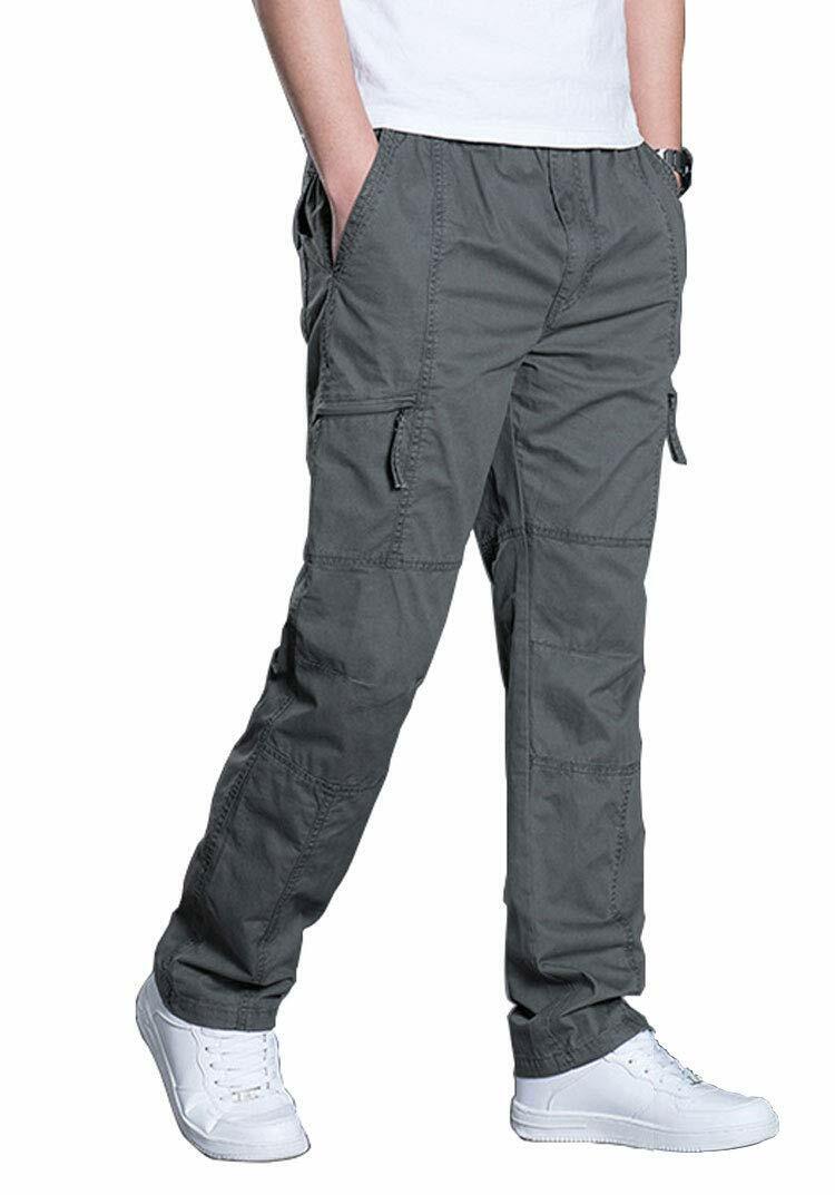 Men's Full Elastic Waist Loose Fit Pants Workwear Pull On Cargo Pants