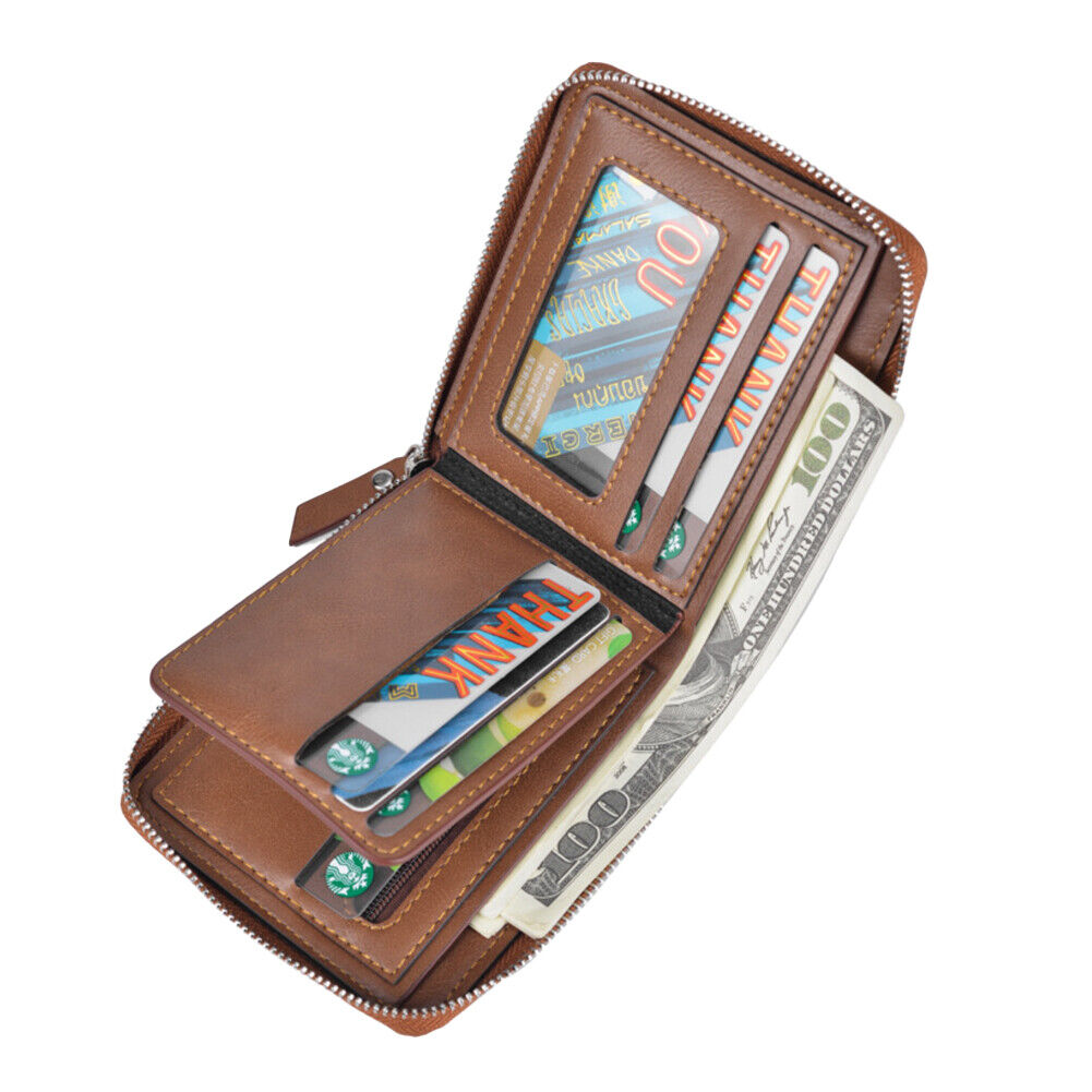 US 1-2 Pack Men RFID Blocking Leather Bifold Wallet Credit Card Holder Zip Purse