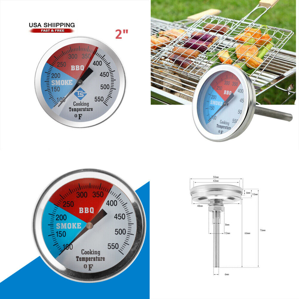 US 1-2 Pcs 2" Thermometer Grill Temperature Gauge Accurate BBQ Grill Smoker Pit