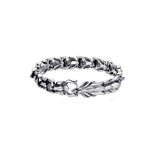 US Biker Rock Vintage Stainless Steel Link Dragon Scale Bangle Polished Bracelet