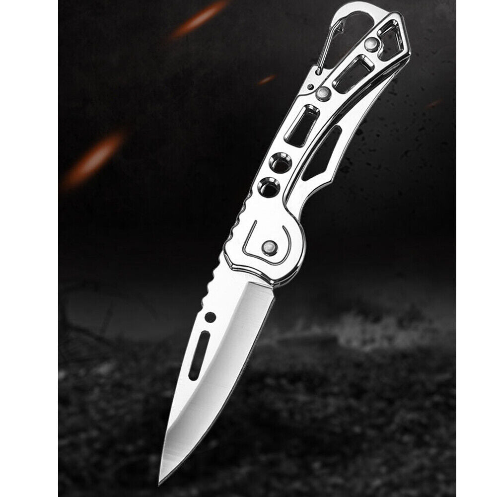 US 2-4 Pc Outdoor Camping Fold Knife EDC Pocket Survival Folding Knife Carabiner