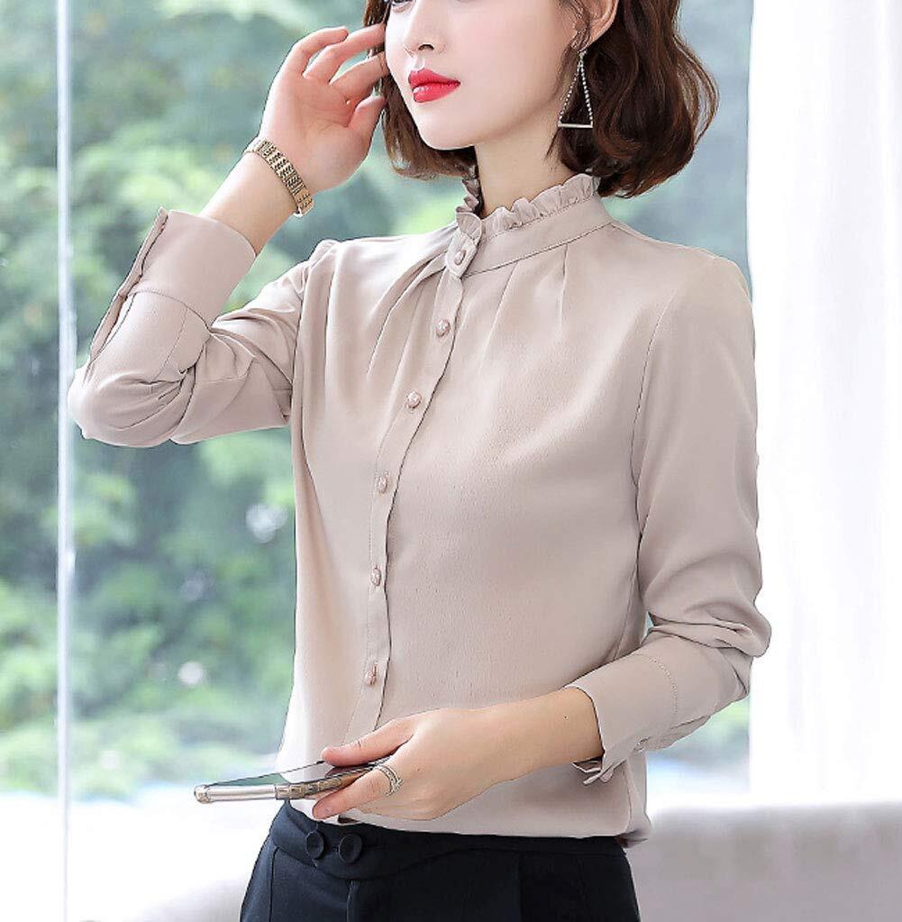 Women Vintage Pleated Collared Button Down Shirt Long Sleeve Blouse Stretch