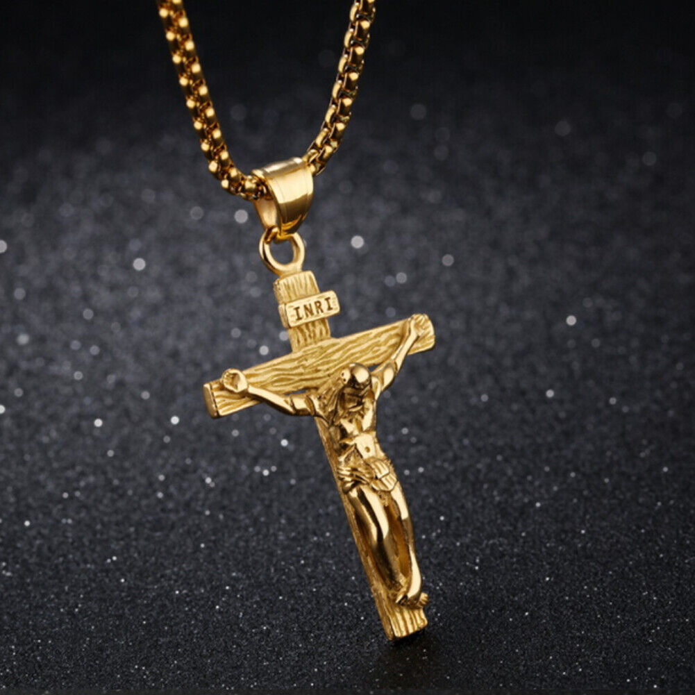 US 1-2 Pack Stainless Steel Jesus Christ Crucifix Cross Pendant Necklace For Men