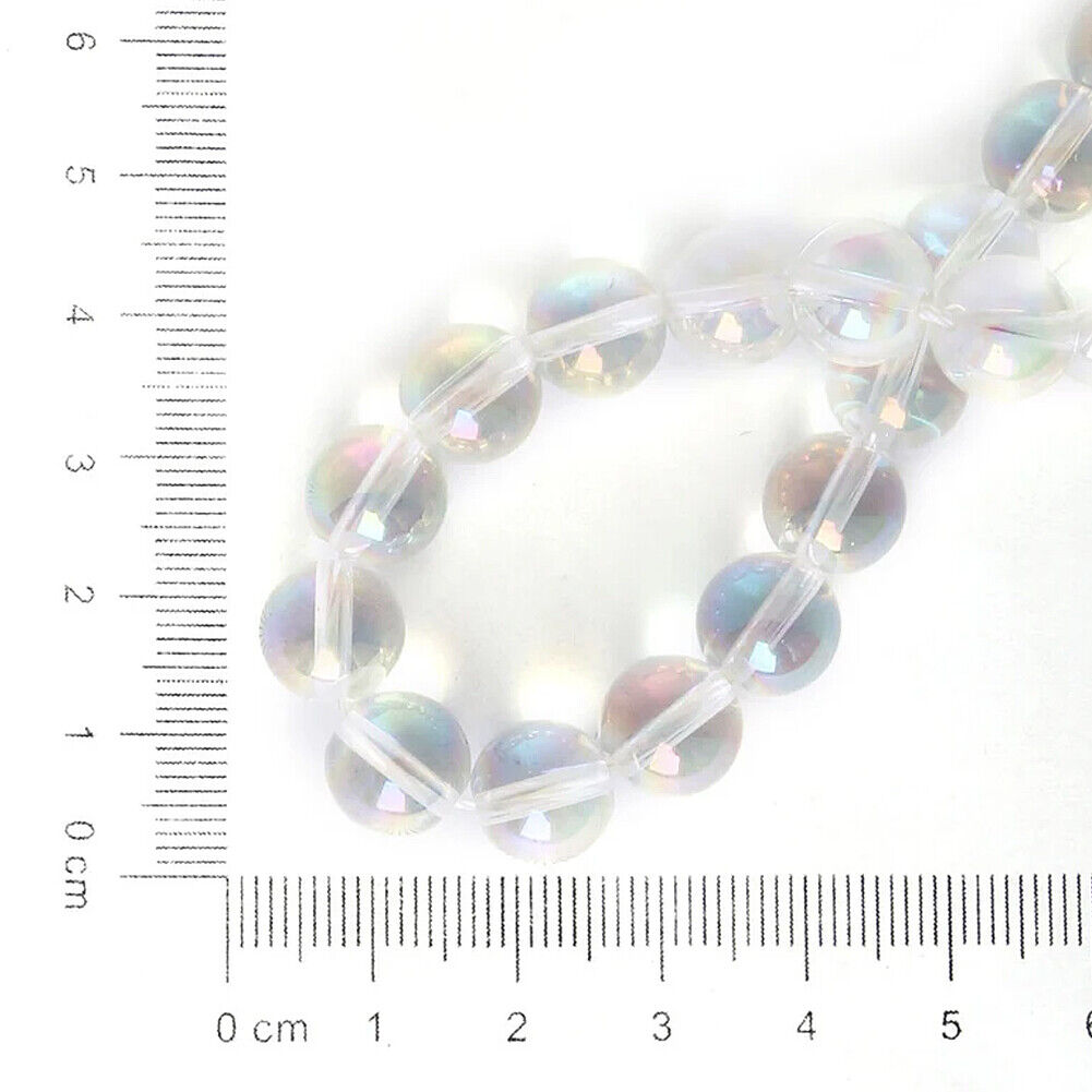 US 4~10mm Clear Rainbow Iridescent Mermaid Smooth Round Glass Bubble Bead Strand