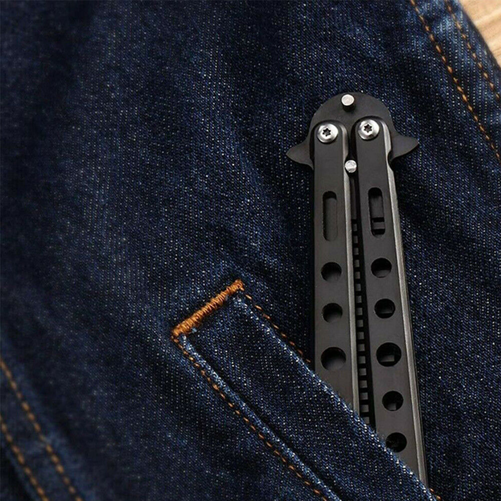 US 1-2 Pack Butterfly knife Practice Martial Swords Steel Metal Folding Training